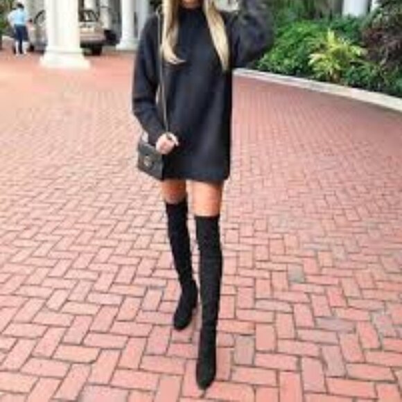 STUART WEITZMAN stretch-suede over-the-knee black boots size 8 - Picture 1 of 9